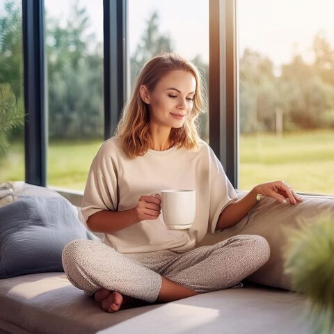 Woman at home on the couch