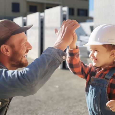 Father and son on the construction site