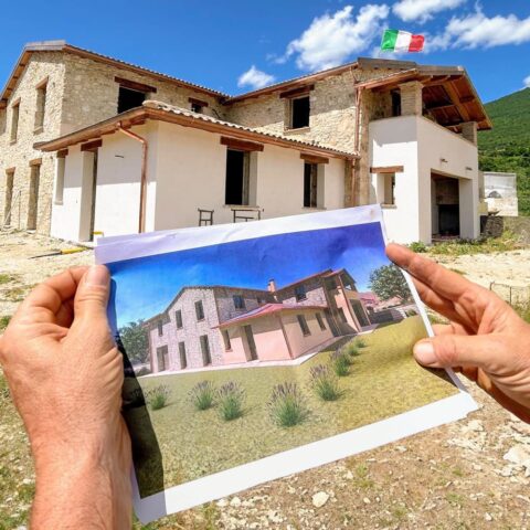 Render compared with built house